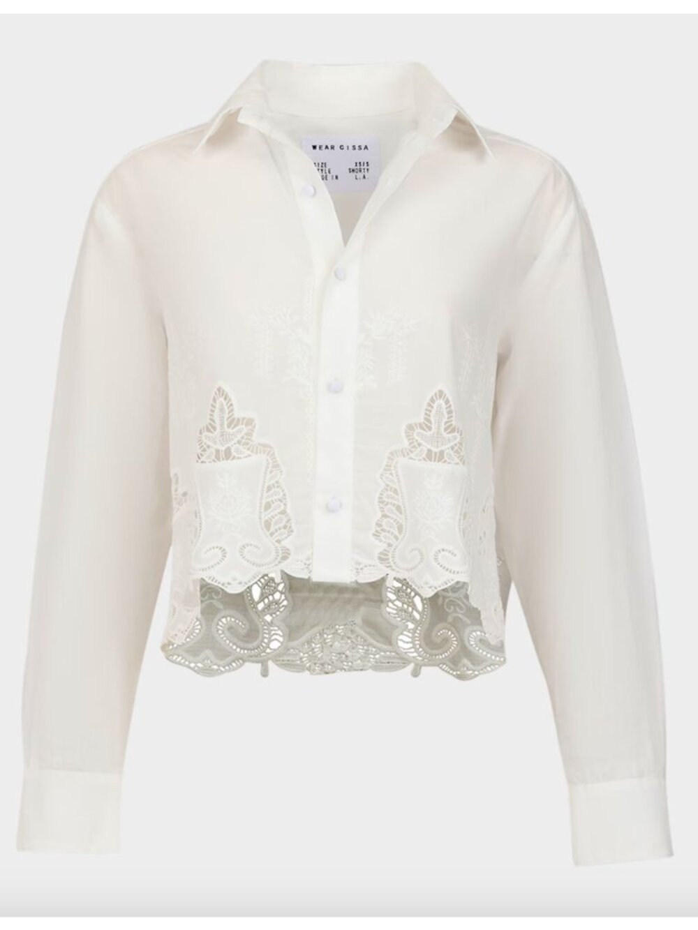 wear CISSA The Shorty Cropped Shirt Lace Accent Blouse Size Medium Large Button